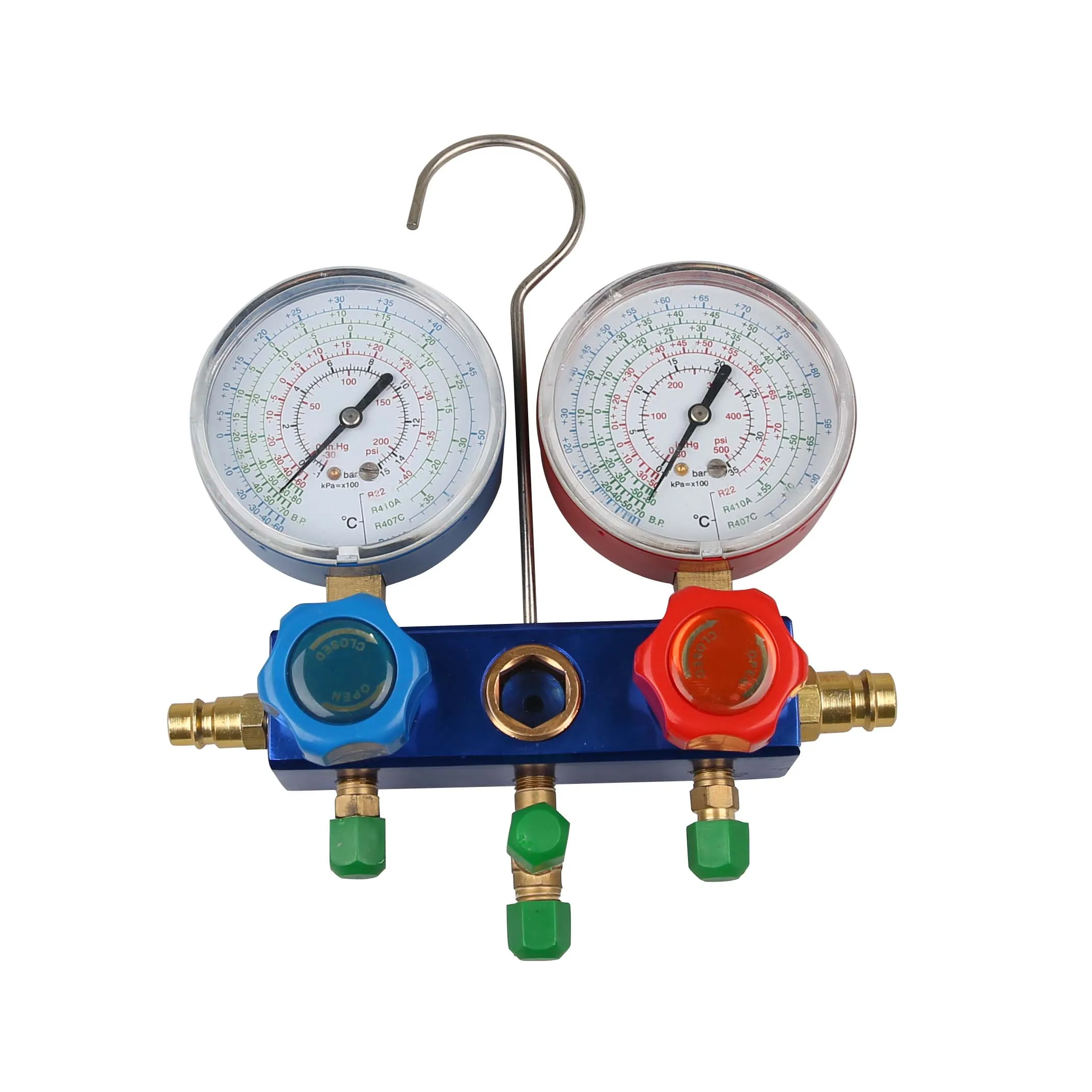 Auto Air Conditioning R134a Manifold Gauge with charging hoses and quick couplers factory