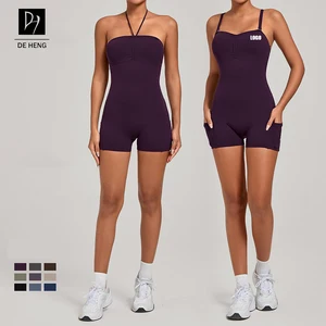 2026 New Custom Pocket Gym Fitness Bodysuit Athletic Outdoor Sport Long Jumpsuit for Women Workout One Piece Romper