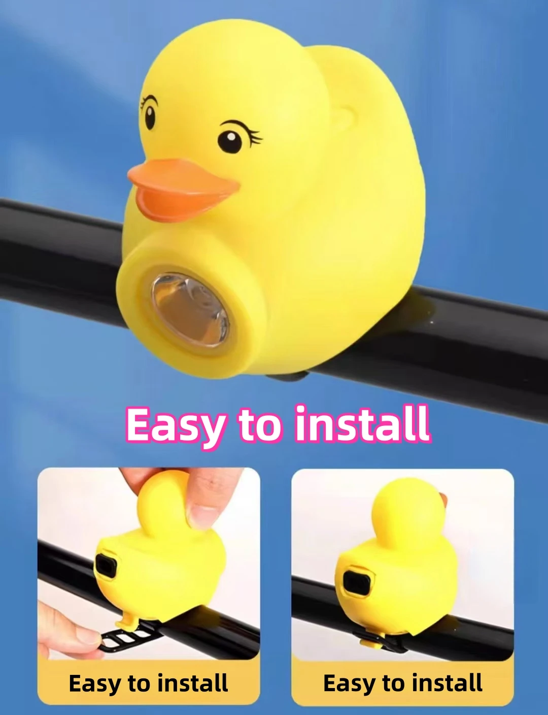 New Popular Rubber Duck Bike Bell Mountain Bike Handlebar Cartoon Ring  Yellow Duck Head Light Shining