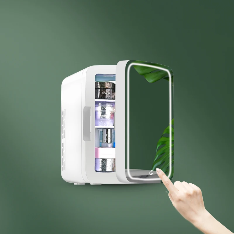 Дешевый портативный небольшой холодильник для макияжа 8L12L косметический косметики уход за кожей стеклянная дверь холодильника со светодиодным зеркалом