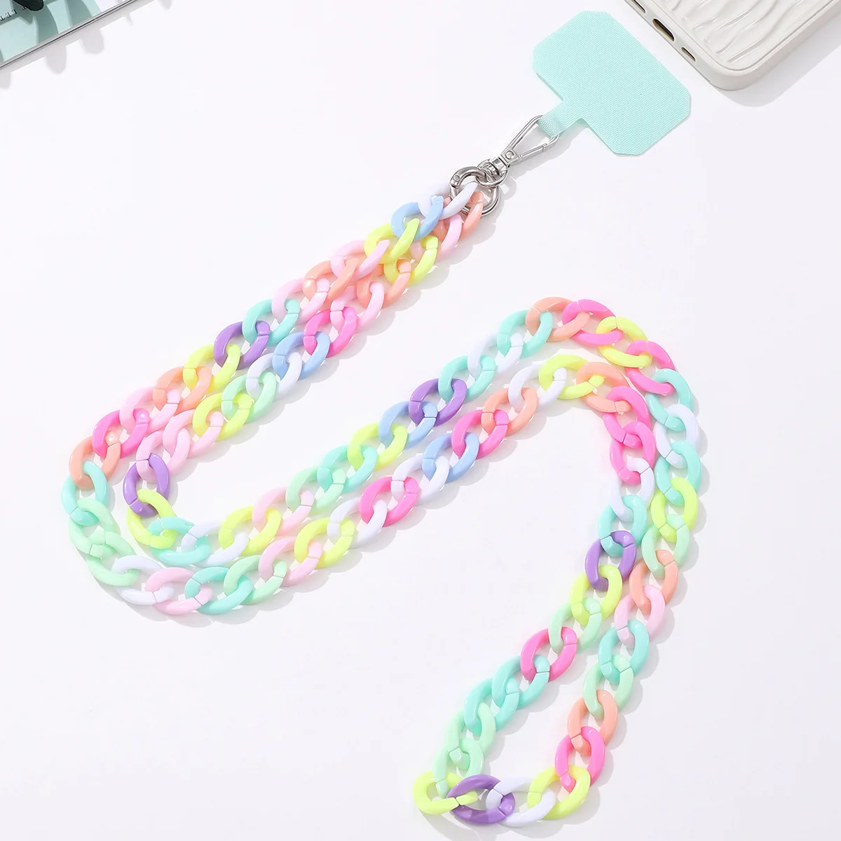 Luxury Colorful Acrylic Chain With Necklace Lanyard Patch 120CM Colorful Crossbody Cellphone Strap Chain for iPhone Accessories