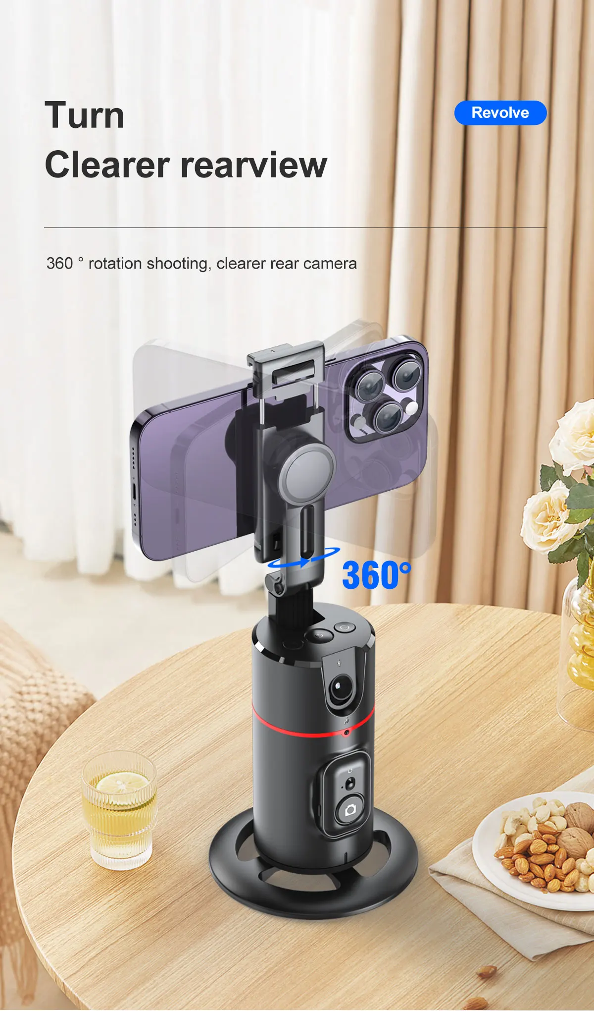 CYKE Auto Face Tracking Tripod with Remote - 360 Rotation Tracking Phone Holder