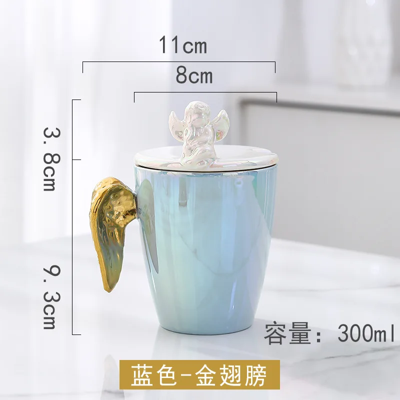 Mug Original Avec Anse Ailes D'Ange Dorées - Tasse Décorative