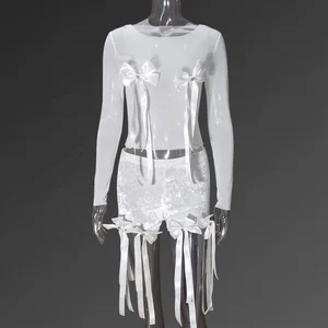 Dropshipping 2026 Wholesale Clothing Popular Fall Two Piece Bows Long Sleeve Cute Women's Sets