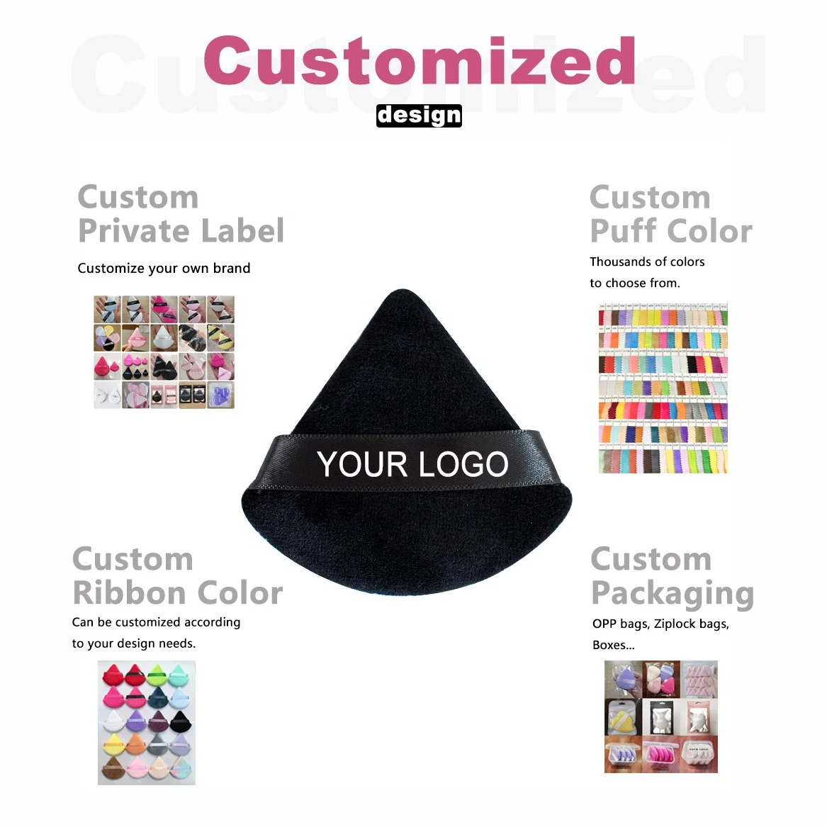 Wholesale Custom Logo Powder Puff Beauty Accessories 3pcs Velvet Large Mini Size Triangle Cosmetic Powder Puff Makeup Sponge Set