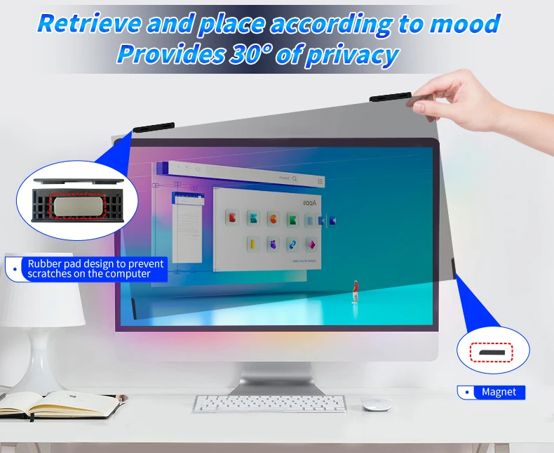 27 inch for office computer snap magnetic suction anti blue light screen protector privacy filter