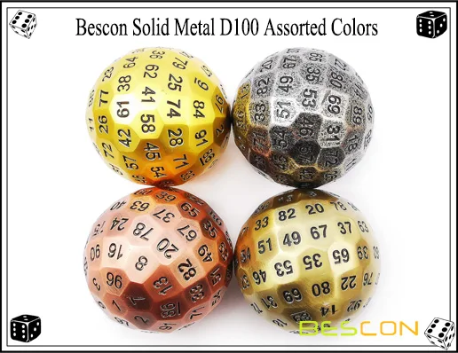 Bescon-dado de metal sólido, 100 lados, dados