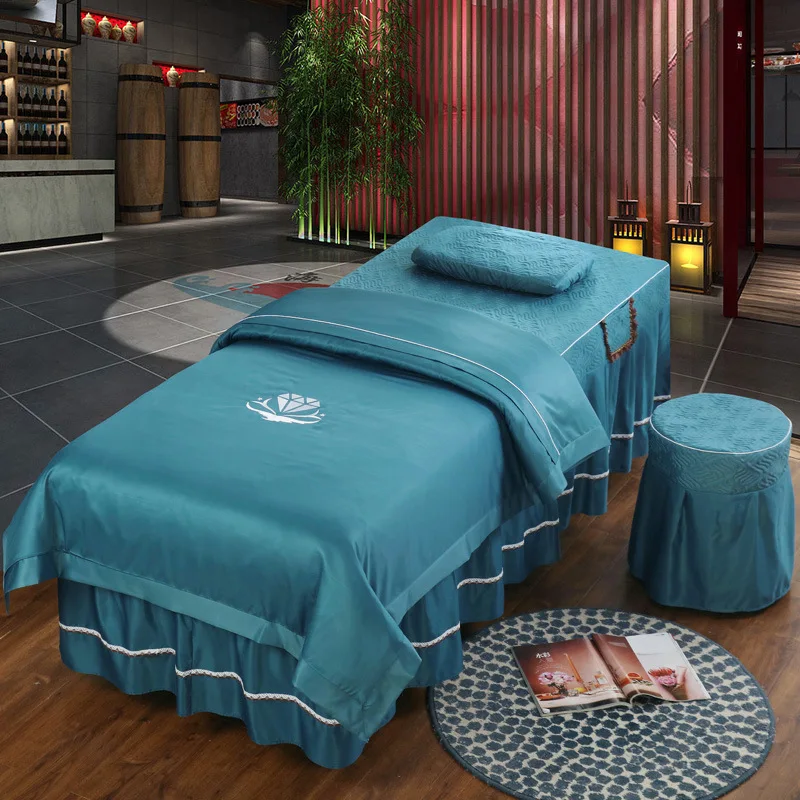 Beauty Salon Bedspread 4 Pieces Set High End Massage Parlor Spa Health Bed Cover Bed Skirt 2957