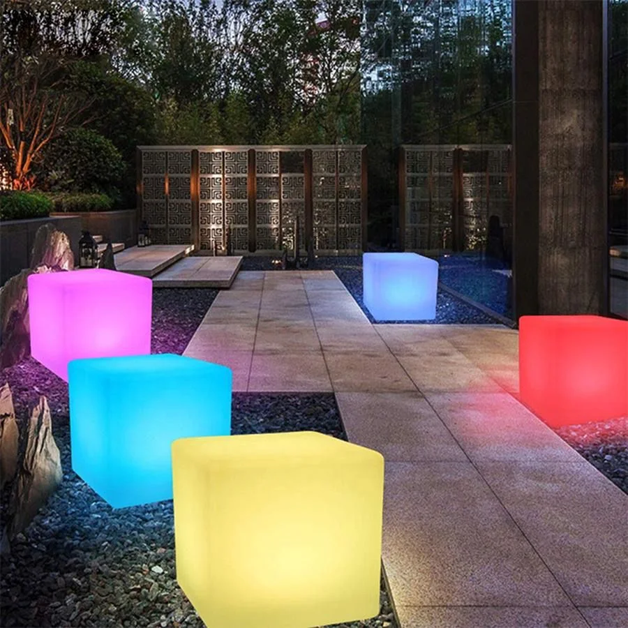 Outdoor LED Cordless Cube Chair Color Changing Light Waterproof Plastic Outdoor Glowing Cube Stool and Table Sets 60 Cm 24 Inch