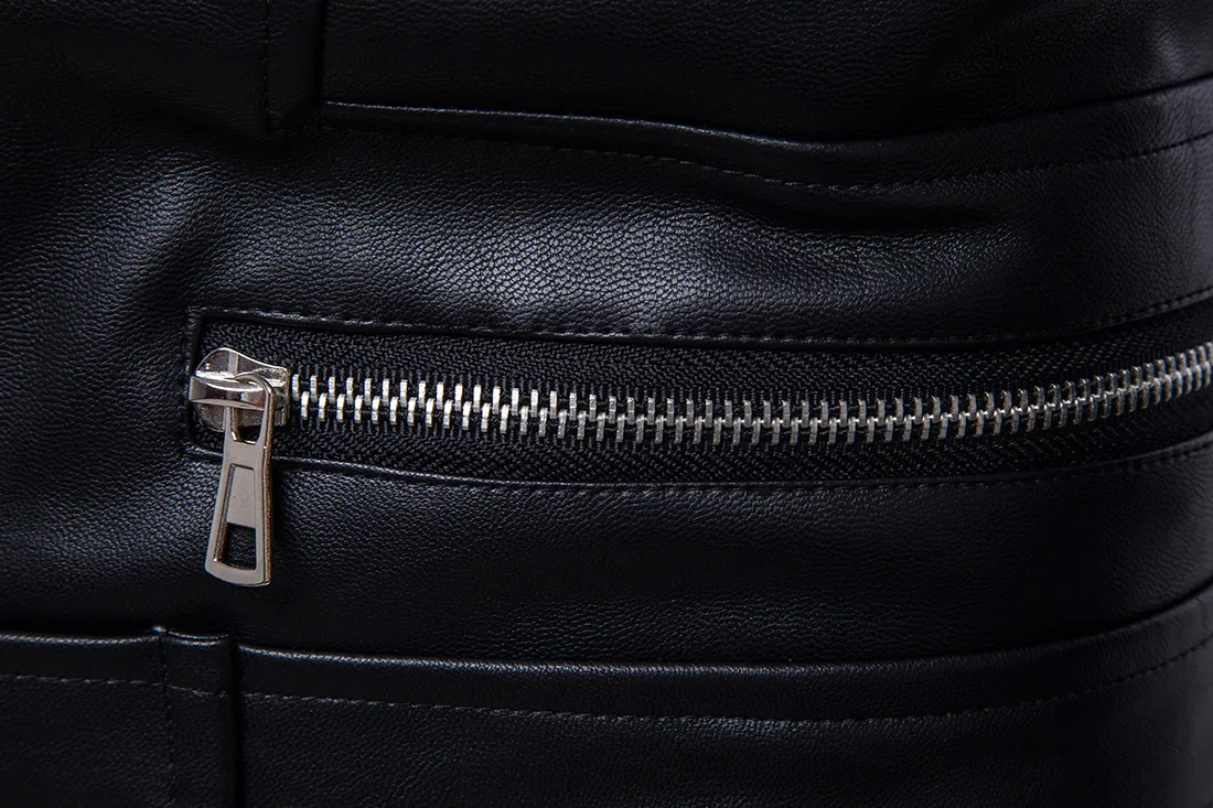 Men Black Motorcycle Multi-Zip Fashion Men's Leather Jacket_voghion.com