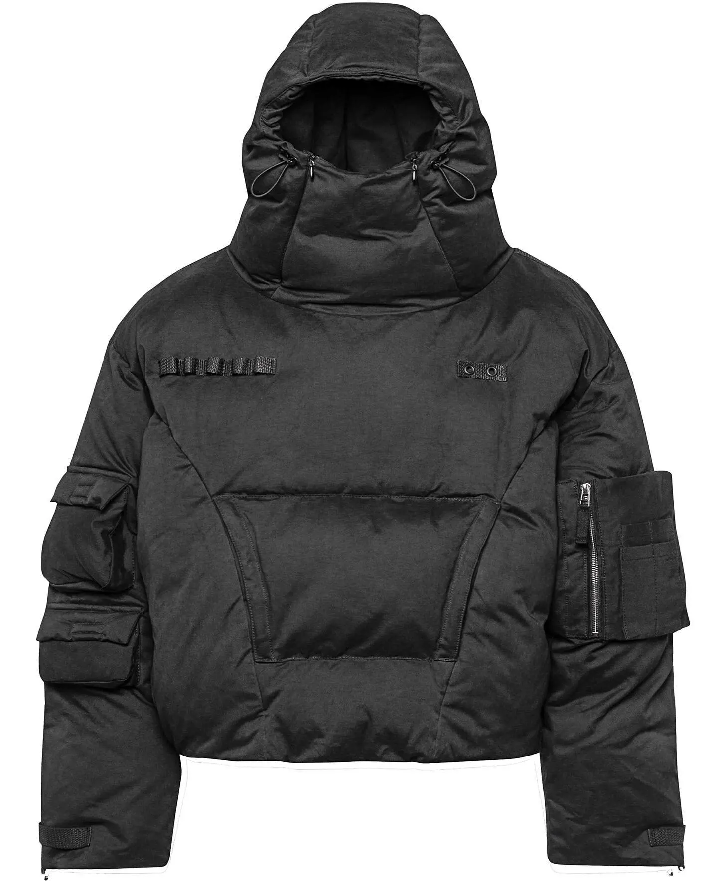 Custom Streetwear Men's Down Coat Pullover Blank Cargo Pockets Black Lightweight Bubble Winter Goose Down Puffer Jacket for Men gallery 8