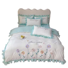2023 New Washed Cotton Four-Piece Set Flower Embroidery Four-Piece Set Simple Fashion Bedding