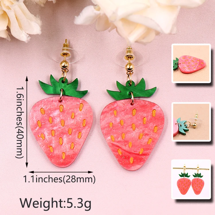 ERS673ER1507 Top fashion CN Drop Strawberry acrylic women's Cute Push-back Summer fashion jewelry earrings supplier