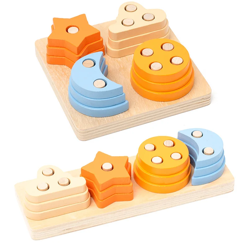 CPC Wooden Sorting Geometric Shape Stacking Puzzle Montessori Toys for 1 to 3-year-old Boys Girls Toddler