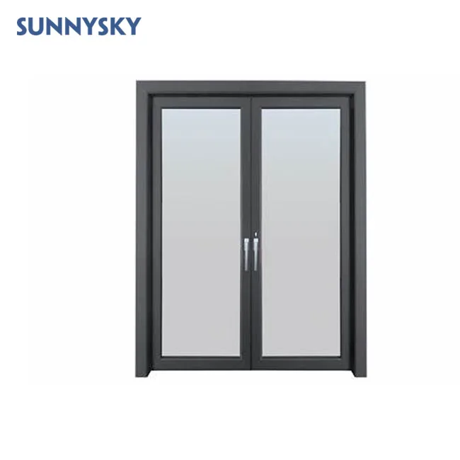 Sunnysky Fancy Cheap Security Double Glass Hurricane Proof Impact Black Color Swing Door for Residential Projects