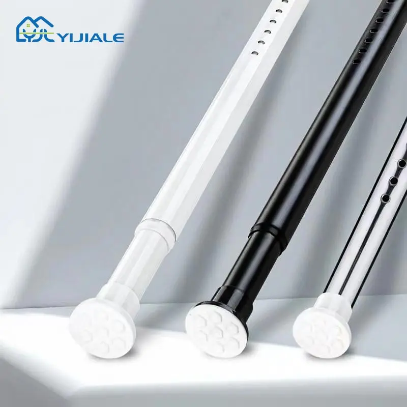 Cheap white extendable curtain poles hotel shower rods Bathroom stretch rod drapery curtain rod design