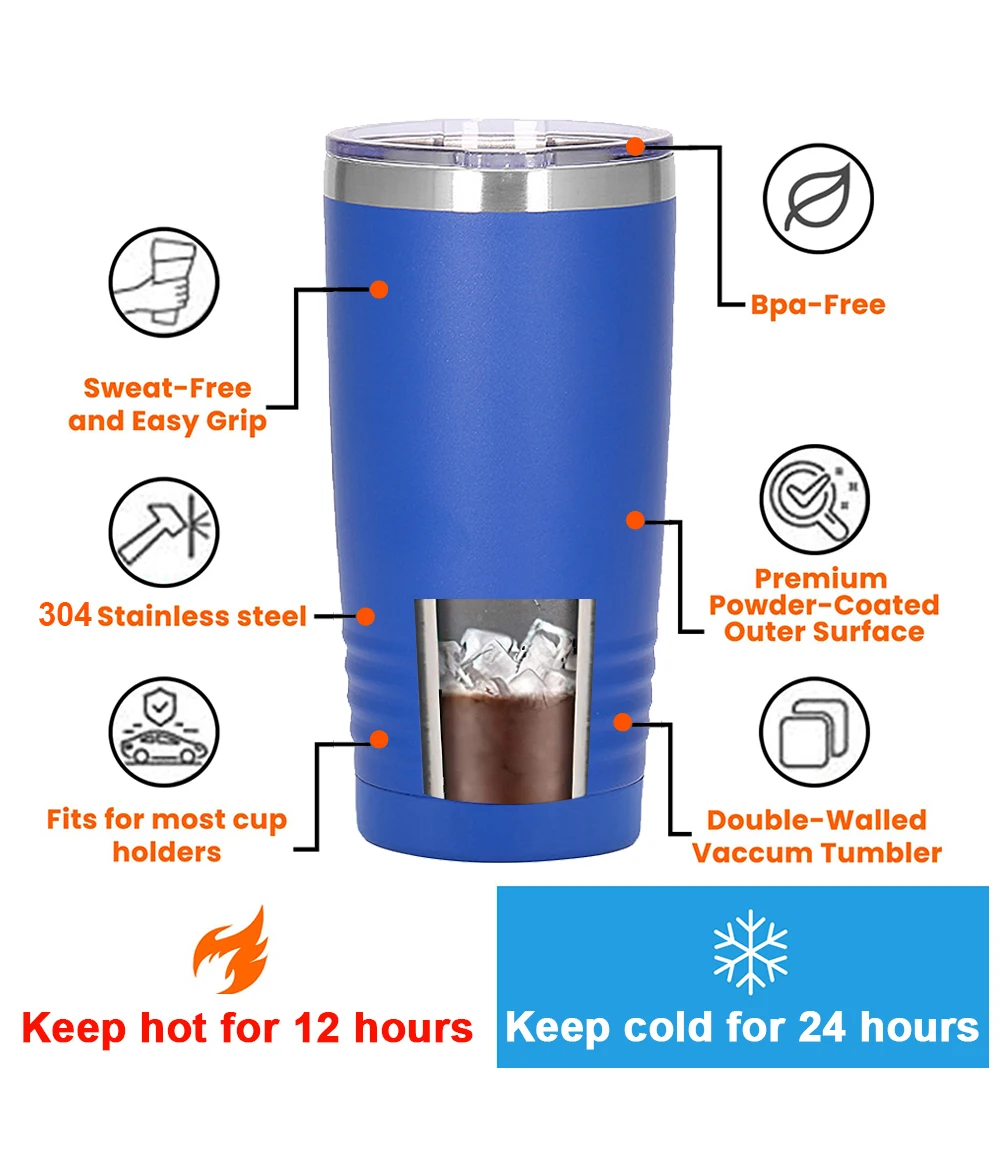 Laser Engraveable 20oz Powder Coated Tumbler Travel Coffee Mug Stainless Steel Car Tumbler Cups