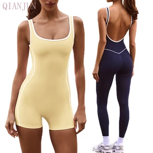 High Quality Seamless Gym Fitness Bodysuit Color-Blocking Design Yoga One Piece Sleeveless  Quick Dry Gymnastics Yoga Jumpsuit