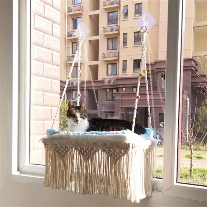 New customized Macrame Cat hammock for window hand woven pet swing bed Boho wall decoration W1189