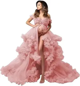 Fluffy Maxi Pregnancy Photoshoot Dress Women Maternity Dress Tulle Transparent Evening Dress