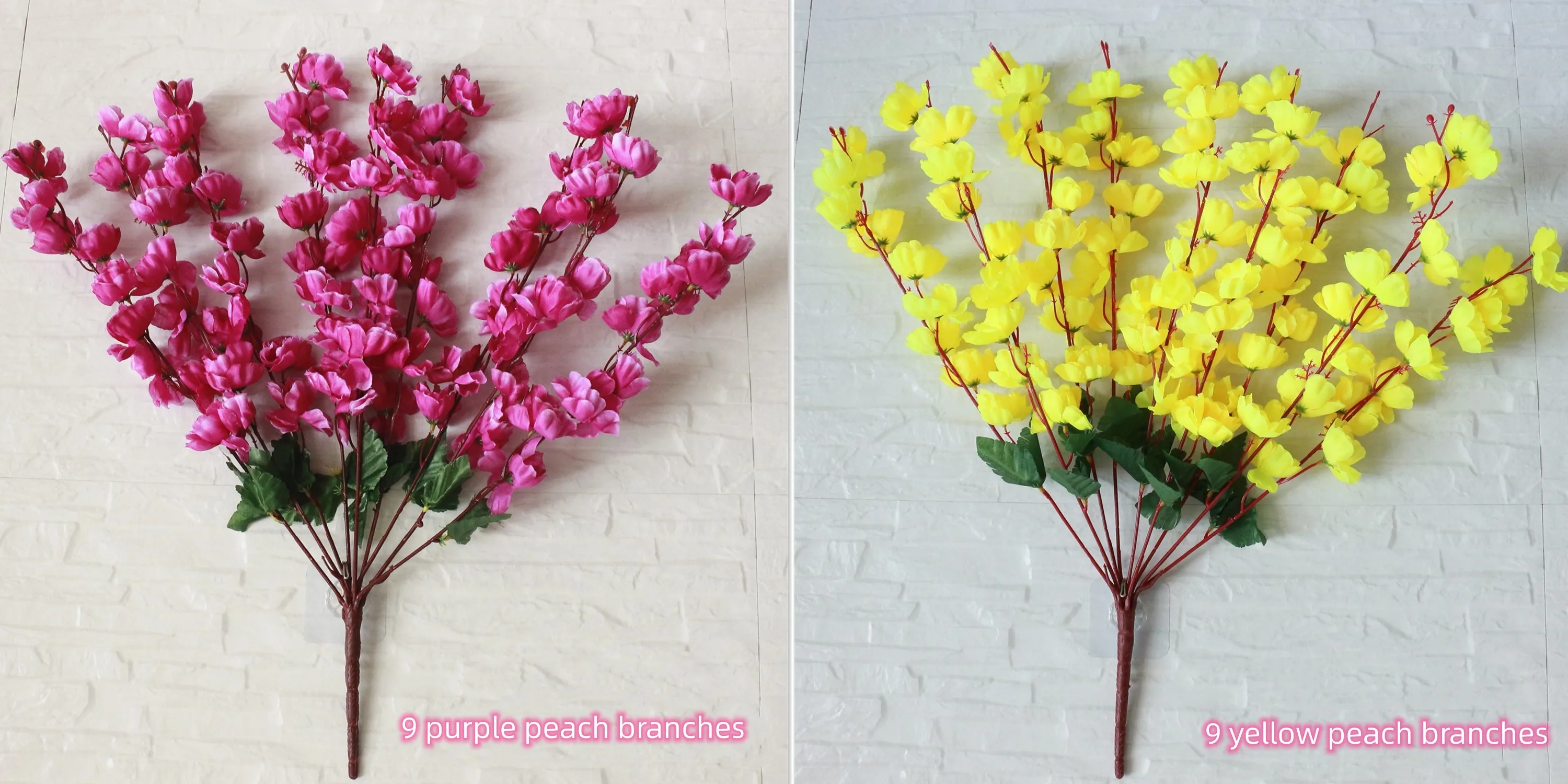 Artificial Cherry Blossom Flower Branches Faux Silk Peach Blossom For