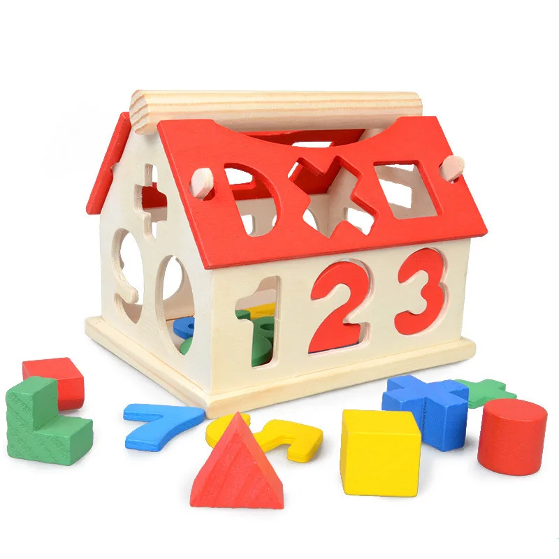 Hot Wooden Geometric Montessori Puzzle Sorting Math Bricks Preschool ...