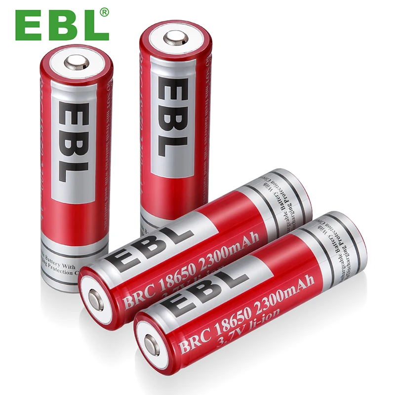 EBL 4 Piece 18650 Battery Wholesale Rechargeable Lithium-ion 2300 mAh Li-ion Batteries With Protection