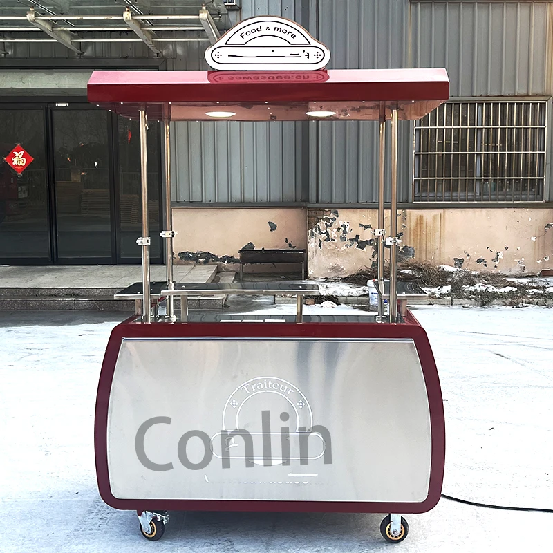 Portable Snak Cart for Parties Folding Food Cart Lifting Canopy Chestnuts Stand Grill Kiosk for Sale