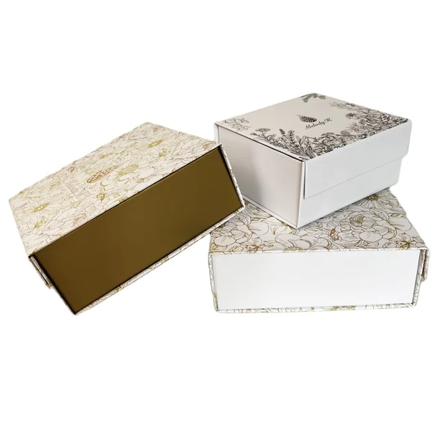 Quality assurance flower rattan pattern cosmetic gift box packaging flat folding magnetic box