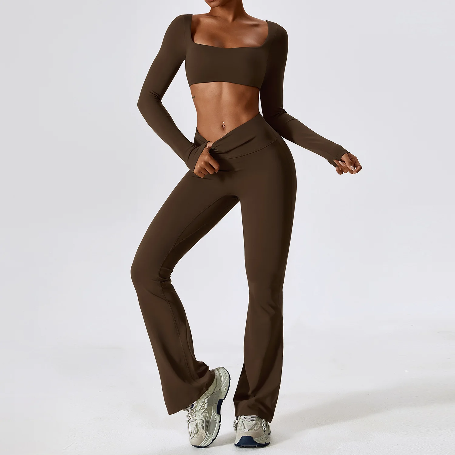 Yoga top and Wide Legs pants custom logo sports sets for women women's fitness long sleeve and Flare Pants  Women's yoga wear