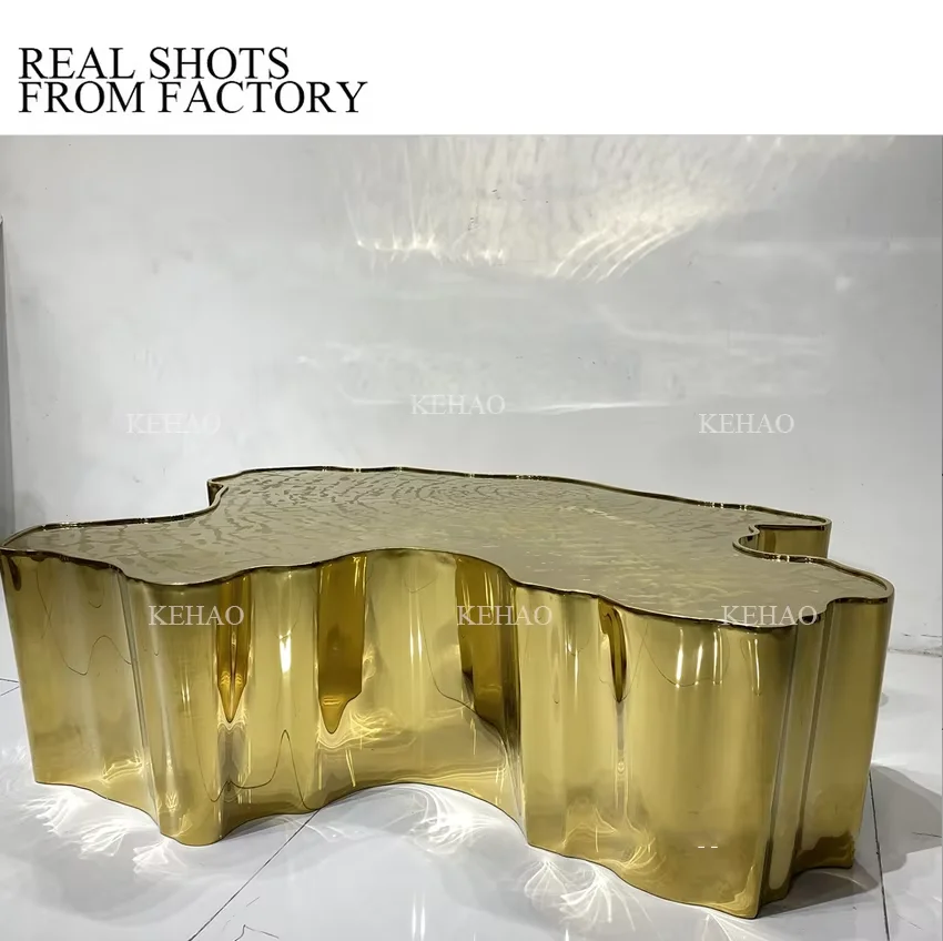 Modern Irregular Golden Tea Table Italian Luxury Furniture Design Center Table With Wheels Gold Stainless Steel Coffee Table