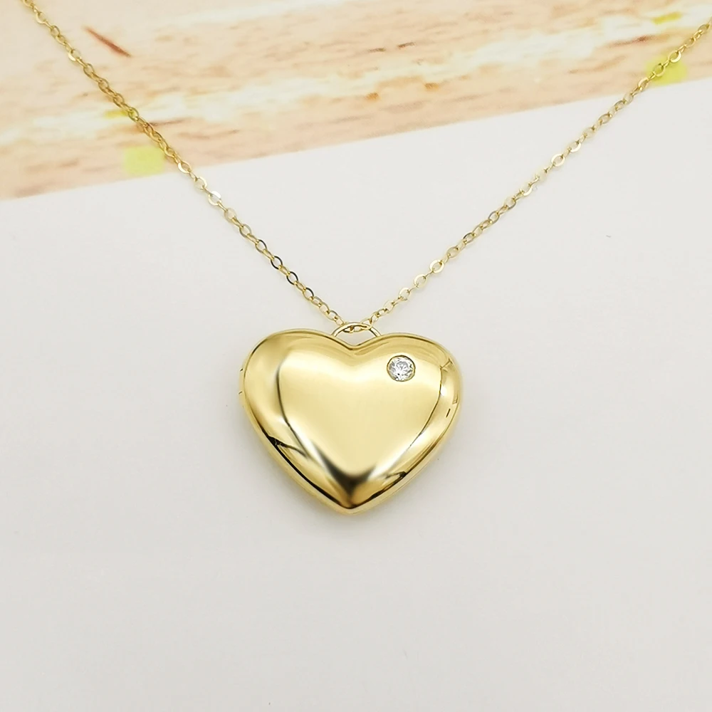 Newest Design 9K Pure Solid Gold Openable Heart Shaped Box Necklace Jewelry Wholesale Custom Logo