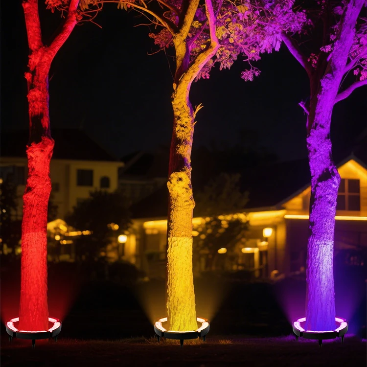 DMX Outdoor RGB Color Palm Tree Ring Light 18W IP65 Waterproof Park Garden Spotlight Landscape Pole Post Coconut Hug Tree Lamp