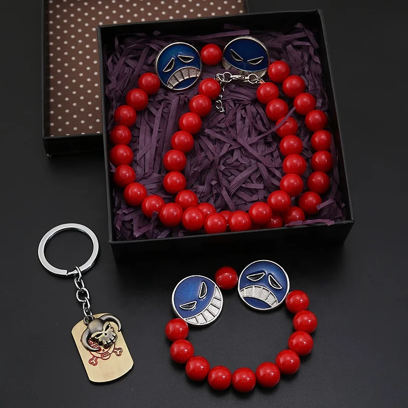 アニメワンピースポートガスDエースルフィレッドビーズネックレスと