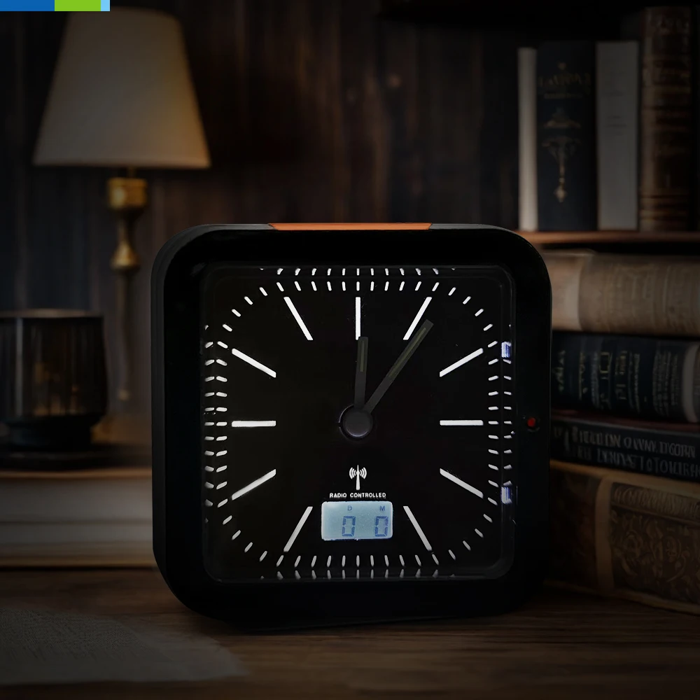 Smart Quartz Desk Clock with Fashion Style RCC & DCF77 Signal Sets Time and Reminds for Desktop or Outdoor Use
