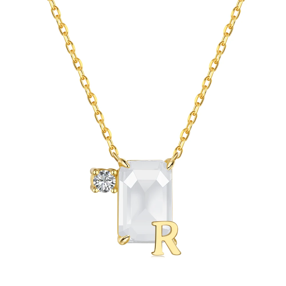 Dylam Top Pick Women Elegant Daily Wear Fine Jewelry Synthetic Stone Crystal 5A Zirconia R Alphabet Gradient Pendant Necklace
