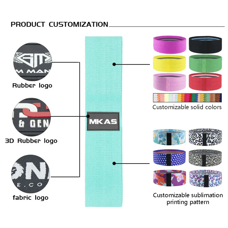 LADYGLOW Resistance Band for Working Out Custom Logo Print 3 Cotton Fabric Hip Booty Bands Set Fitness Fabric Resistance Band