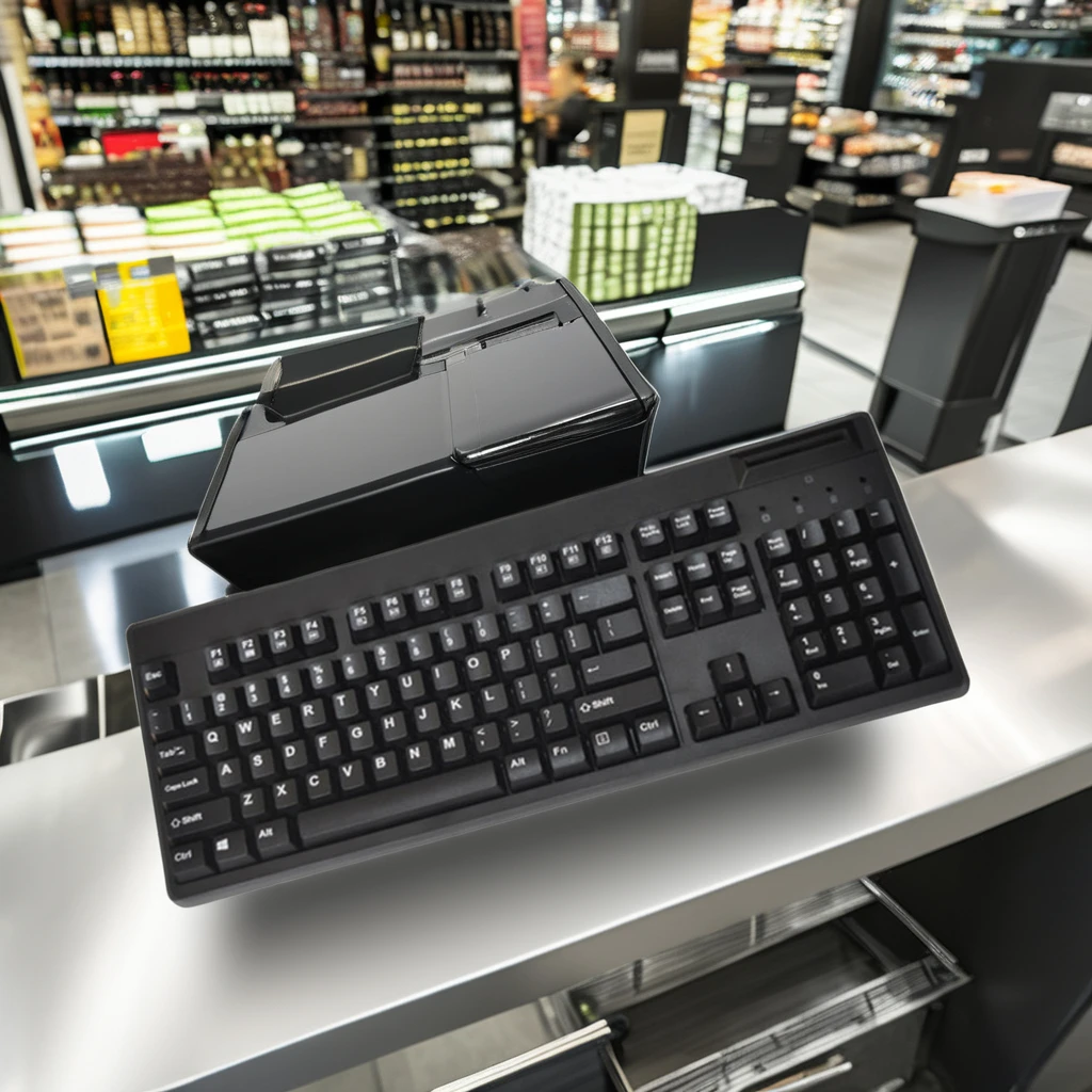 104-Key POS Keyboard with OPOS/JPOS Standard Chip Card Reader Swipe Functionality