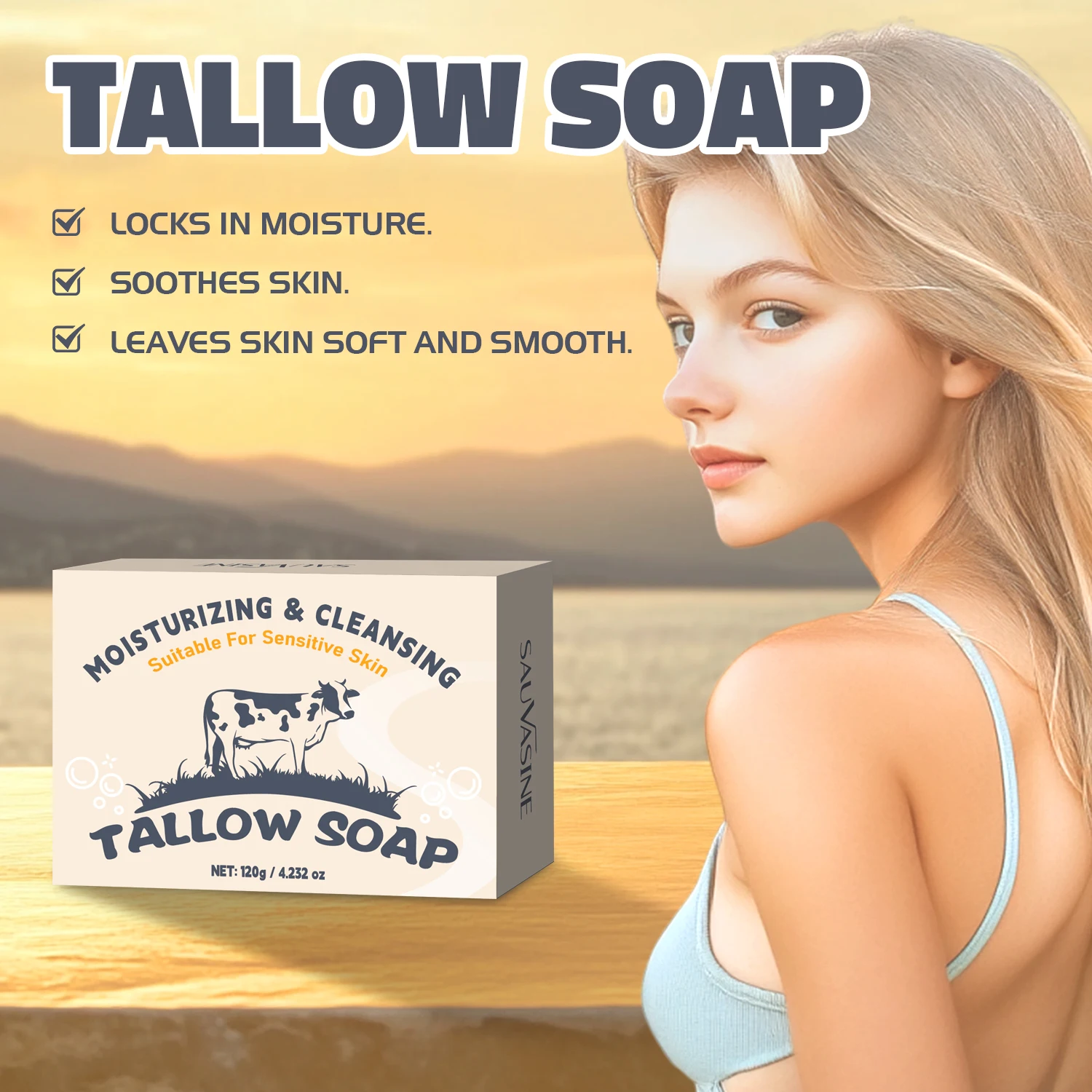 Lanthome Fancy  Long-Lasting Moisturizing Vetiver Grounding Bar Soap Tallow Soap Cow Soap for 120 G