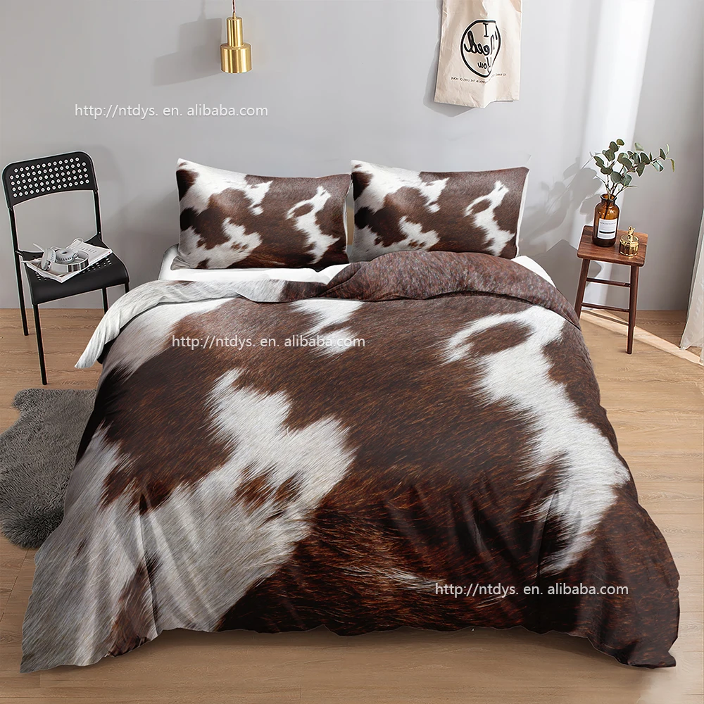 Cow Print Duvet Cover Set Queen Double Bed Brown And White Cowhide