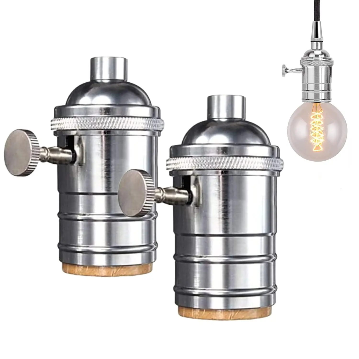 E26 Base Lamp Socket With 1/8ips Cap and Set Screw Antique Brass Finish Vintage Lampholder With Knob