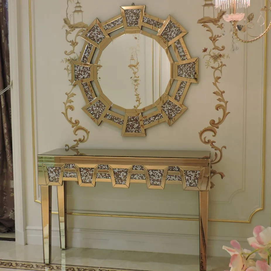 Fair Price Elegant French Style Cheap Crushed Diamond  Mirrored Console Table