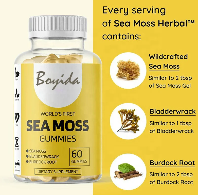 private label vegan sea moss gummies for Immune System 60 Counts seamoss and bladderwrack gummies