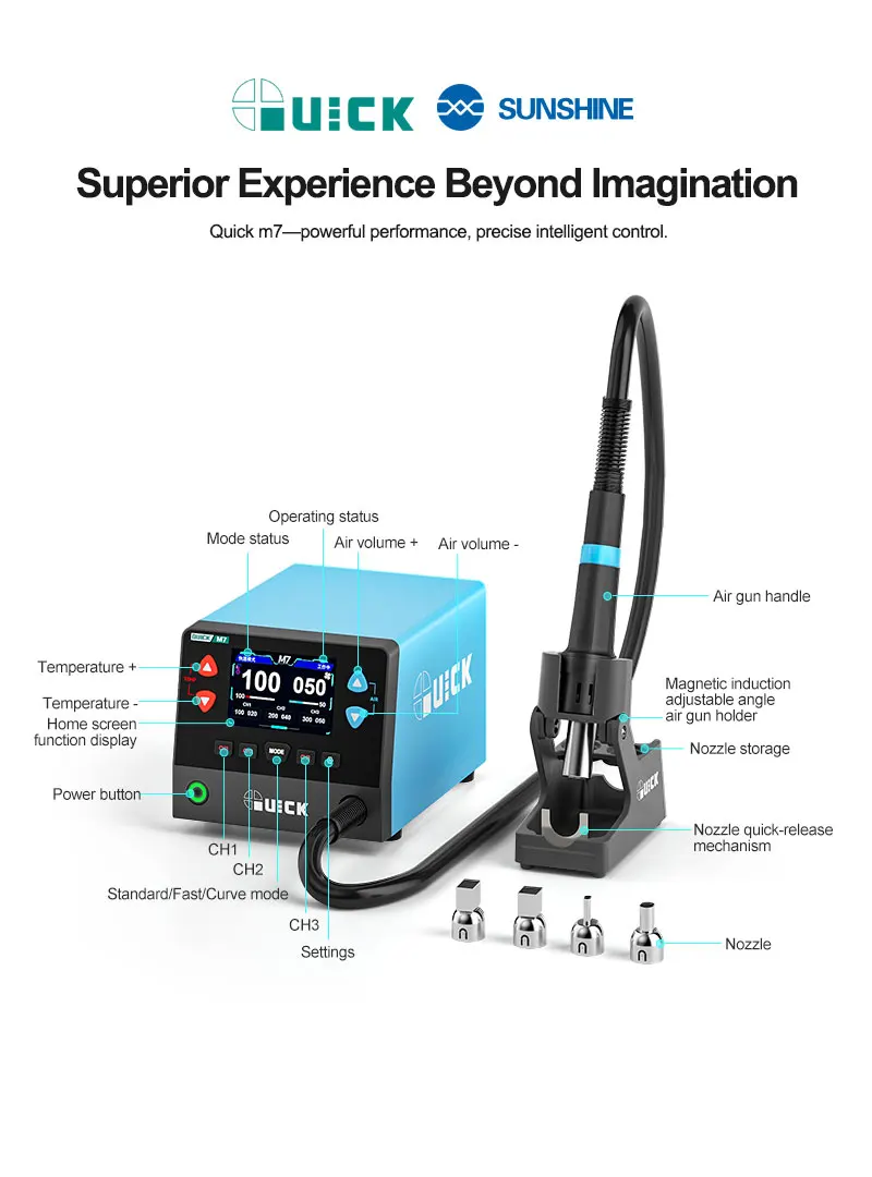 QUICK M7 1000W Smart Hot Air Desoldering Station Intelligent Digital Rework Station for Phone Motherboard BGA SMD PCB Repair