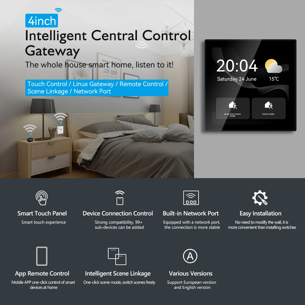 2022 T8E Linux Zigbee Smart Display Home Automation Control Panel with Tuya APP or Smart Life APP Control
