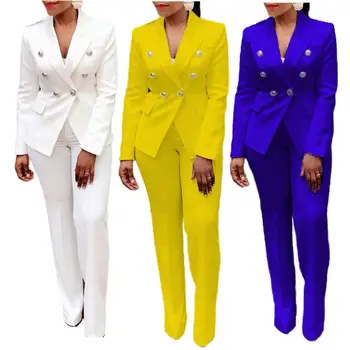 Ladies Elegant Solid Color Suits Set Women Blazer And Pants Set ...