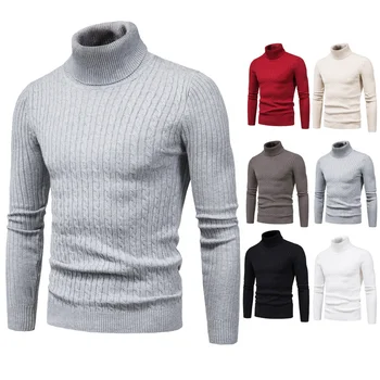 Winter Crew Neck Pullover Custom Irregular Pattern Jacquard Knitted Sweater Long Sleeve Thick Men's Sweaters