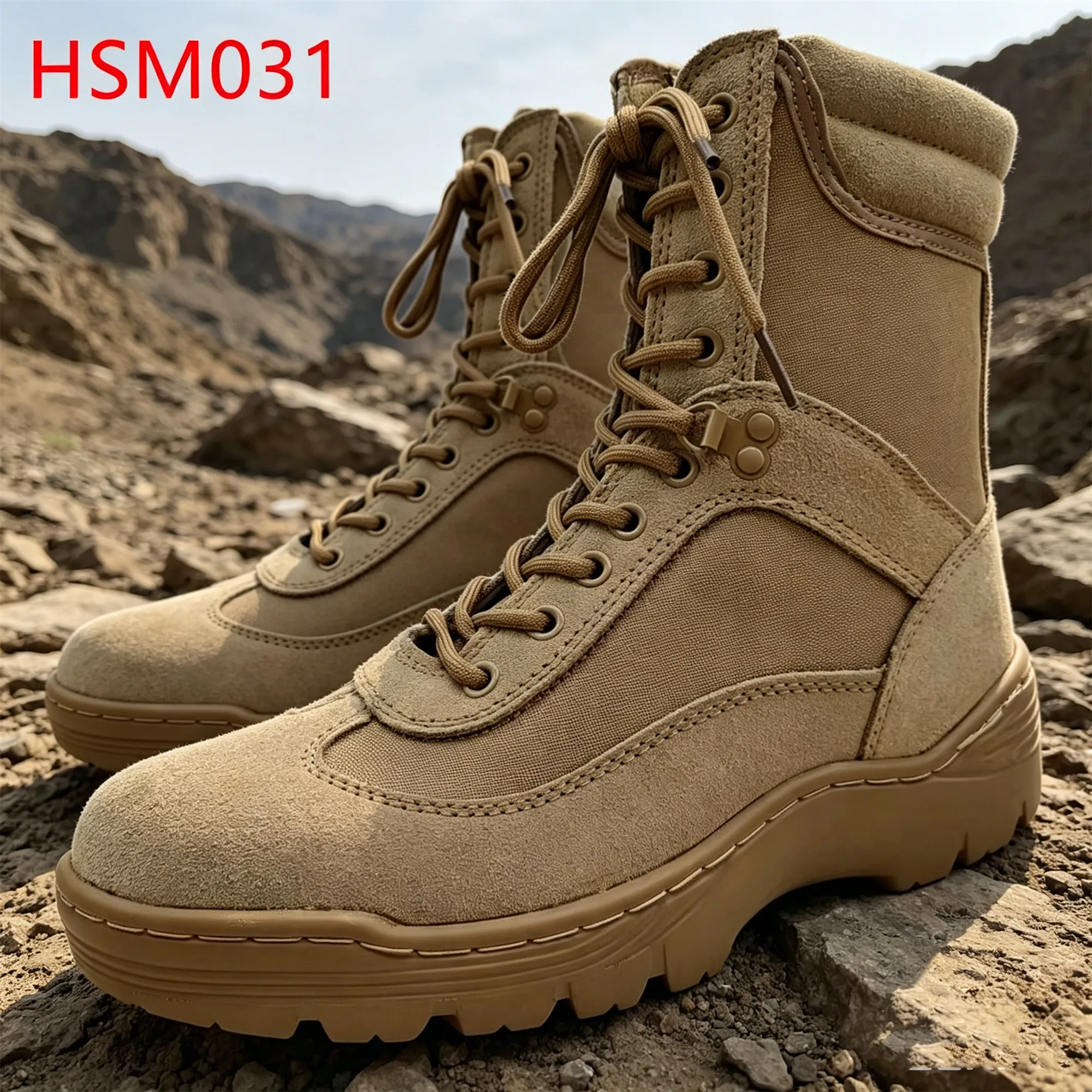 ZYF, Sepatu Tempur Tahan Lama dengan Nilai Biaya Tinggi, Sol Luar PU Berwarna Hitam/Cokelat Muda, Sepatu Pendakian Gunung dan Gurun dengan Lubang Ventilasi HSM031