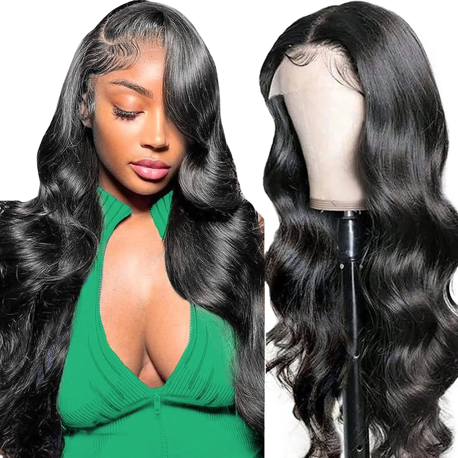 13x6 HD Transparent Lace Front Wig Human Hair 180 Density Body Wave Pre Plucked Amazon.com : Pizazz 13x6 Body Wave Transparent Lace Front  main image 3