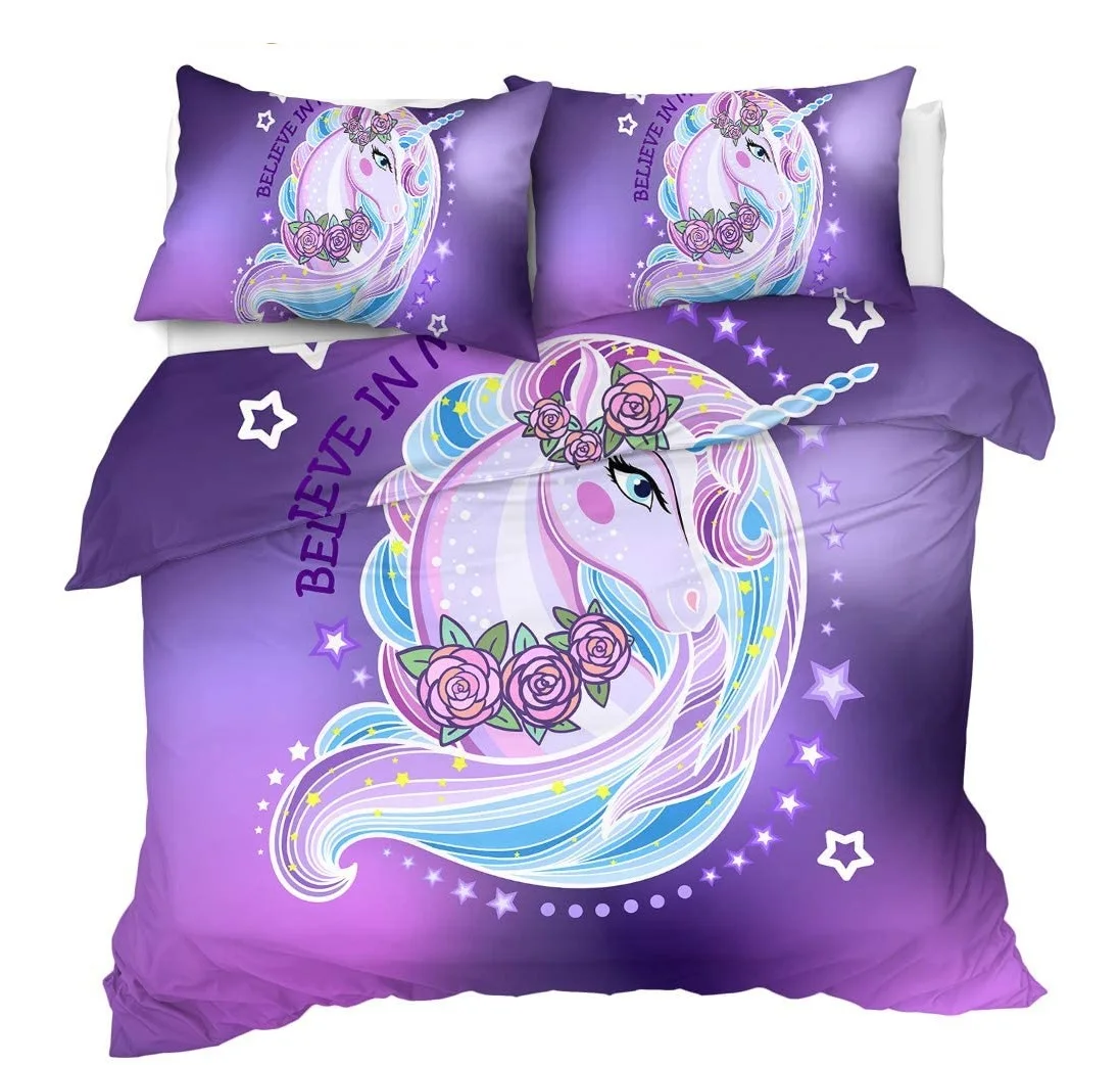 Cheap Custom Design unicorn Bedsheet Set 3d Print Cartoon Kids Duvet Covers Sets